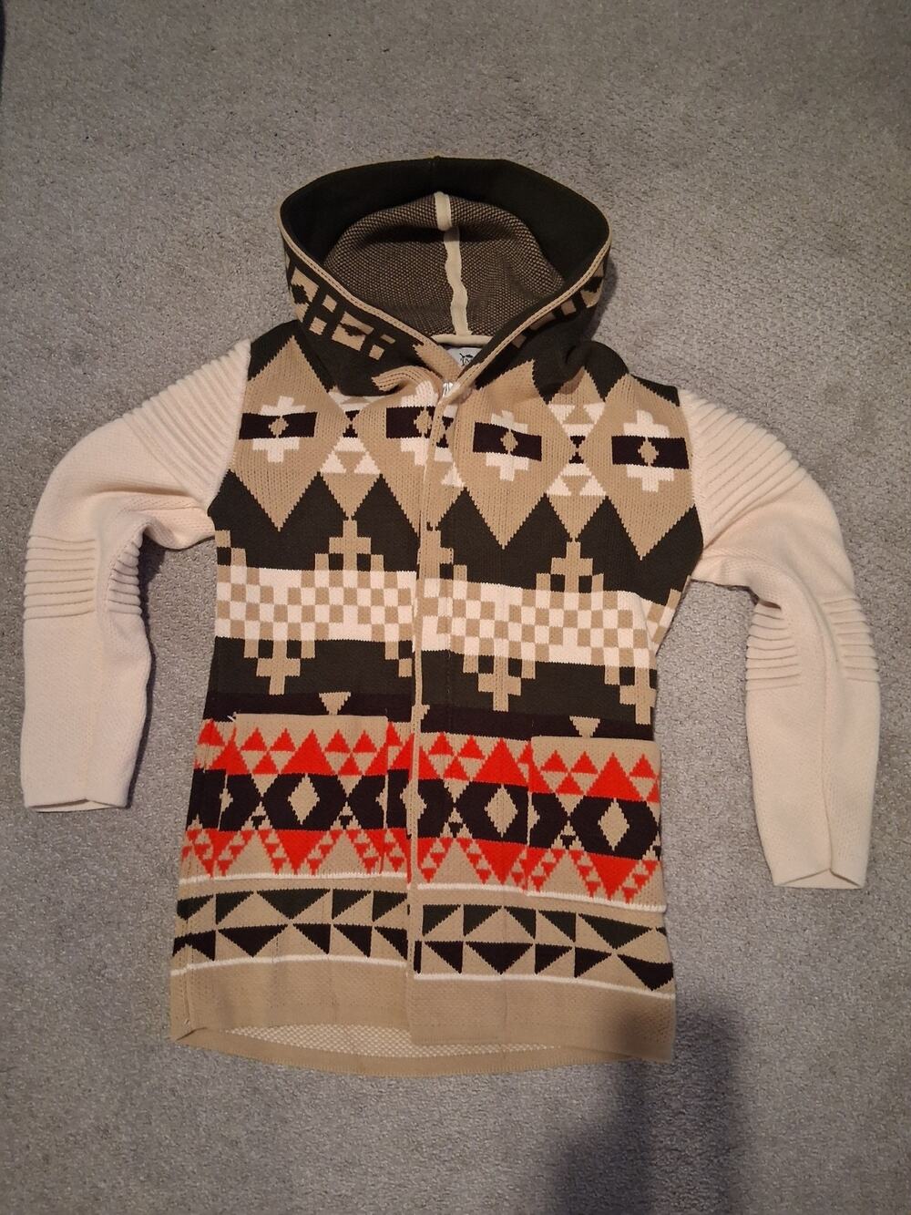 One In A Million Mens Aztec Geometric Hooded Cardigan Sweater Long Jacket Size M